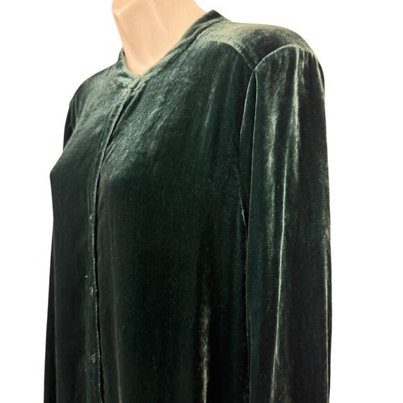 Eileen Fisher Velvet Long Sleeve Button Up Silk Blend Shirt Style Dress sz M - Picture 10 of 16